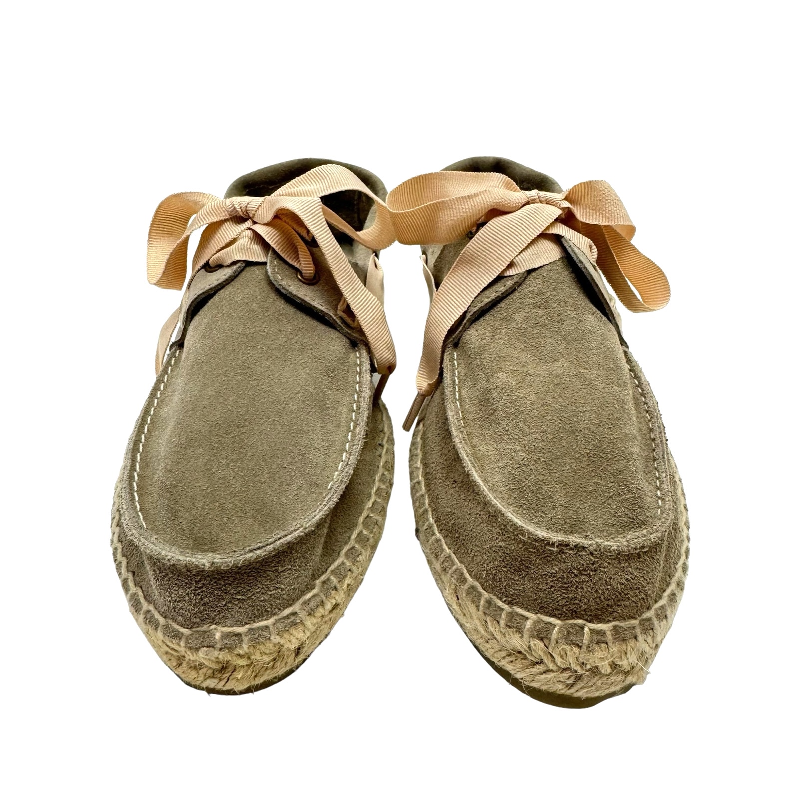 Manebi Nwb Hamptons Taupe Suede Leather Ribbon Tie Slip On Casual Boat Shoes — image 5 of 8